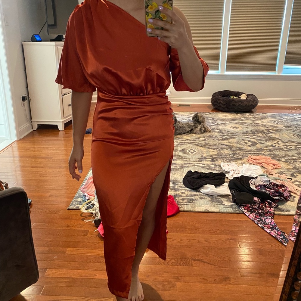 Satin rust dress never worn